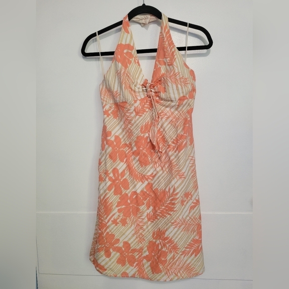 Gap y2k Halter Floral Print Dress Cream Size 0 - Picture 1 of 10